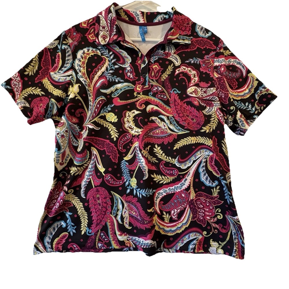 GG Blue Golf Polo Women's Size XL‎ Shirt Multicolor Paisley Print